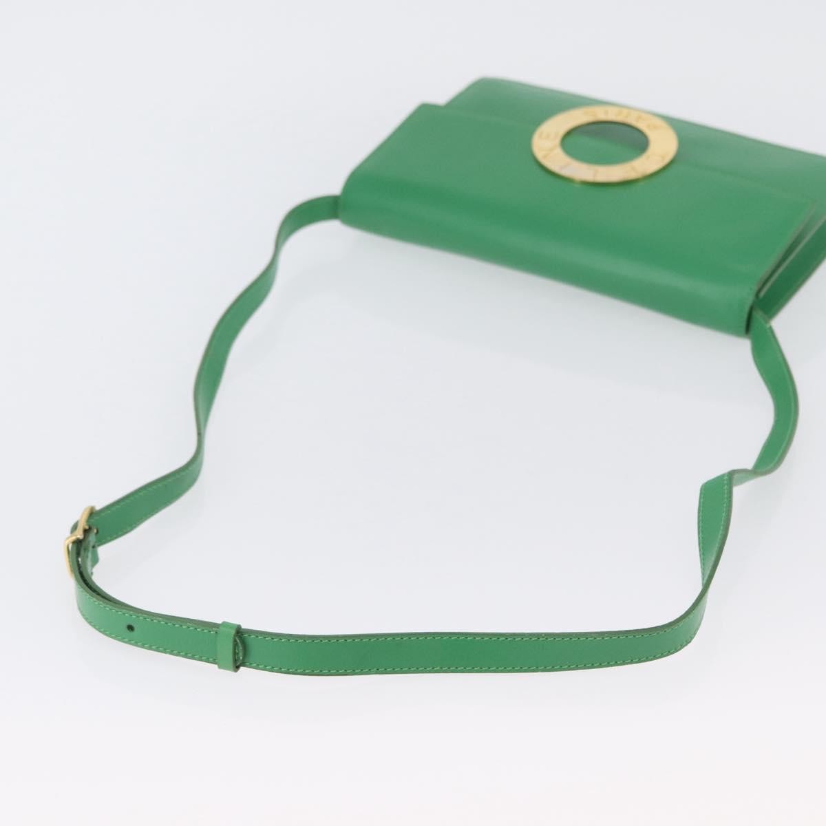 Celine Circle Logo Leather, Green, Leather, Shoulder Bag