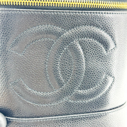 Chanel Vintage Timeless Cosmetic Case Caviar, Black, Leather, Clutch