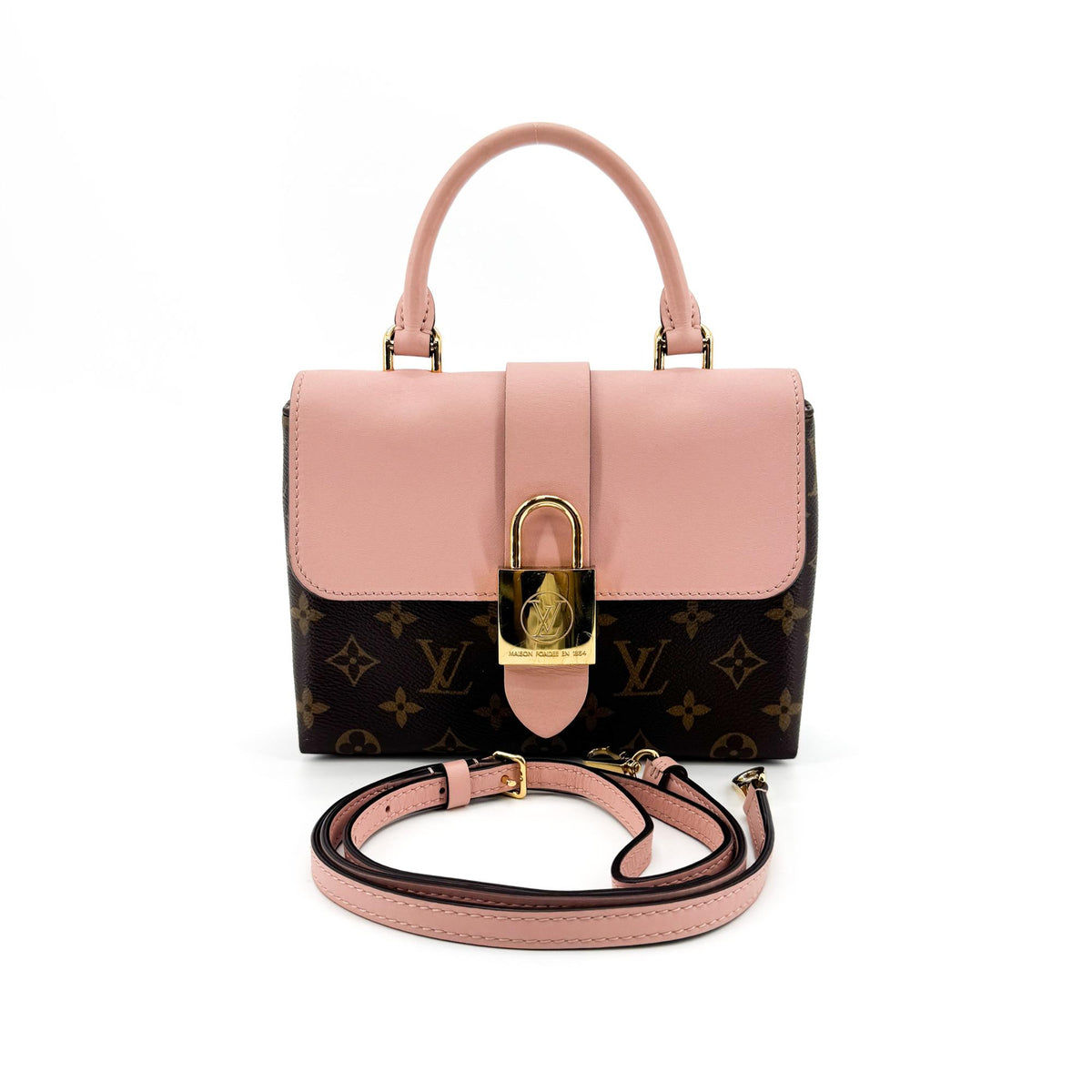 Louis Vuitton Braided Handle Locky Monogram Canvas with Leather, Brown, Canvas, Handbag