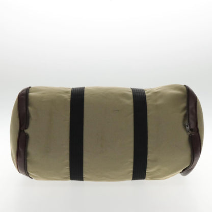 Salvatore Ferragamo Boston Leather, Beige, Canvas, Handbag