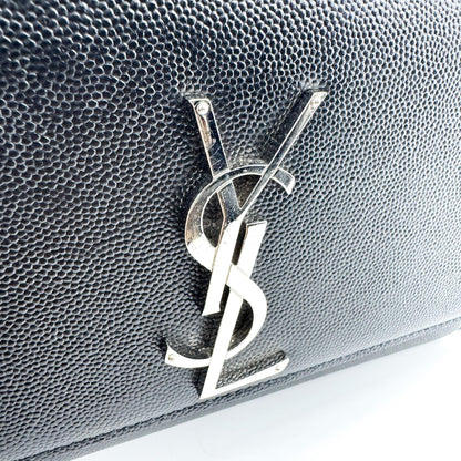 Saint Laurent Classic Monogram Flap Chain Leather, Black, Leather, Crossbody Bag
