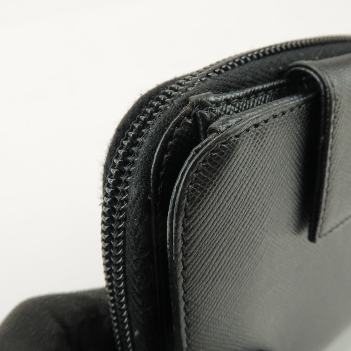 Prada Bifold Zip Around Saffiano Leather, Black, Leather, Wallet