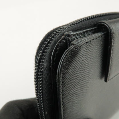 Prada Bifold Zip Around Saffiano Leather, Black, Leather, Wallet