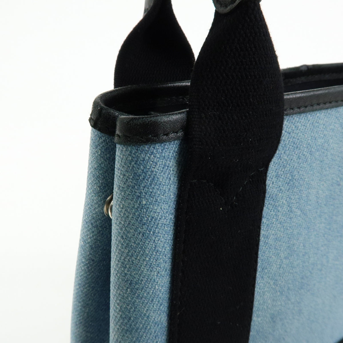 Balenciaga Navy Cabas Coated Denim with Leather, Blue, PVC, Tote Bag