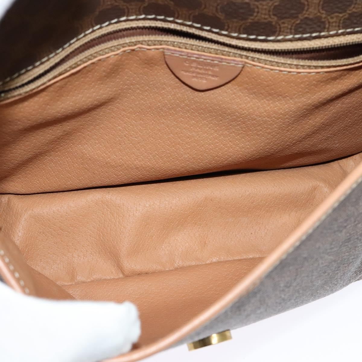Celine Vintage Macadam Circle Logo Canvas and Leather, Brown, Canvas, Shoulder Bag