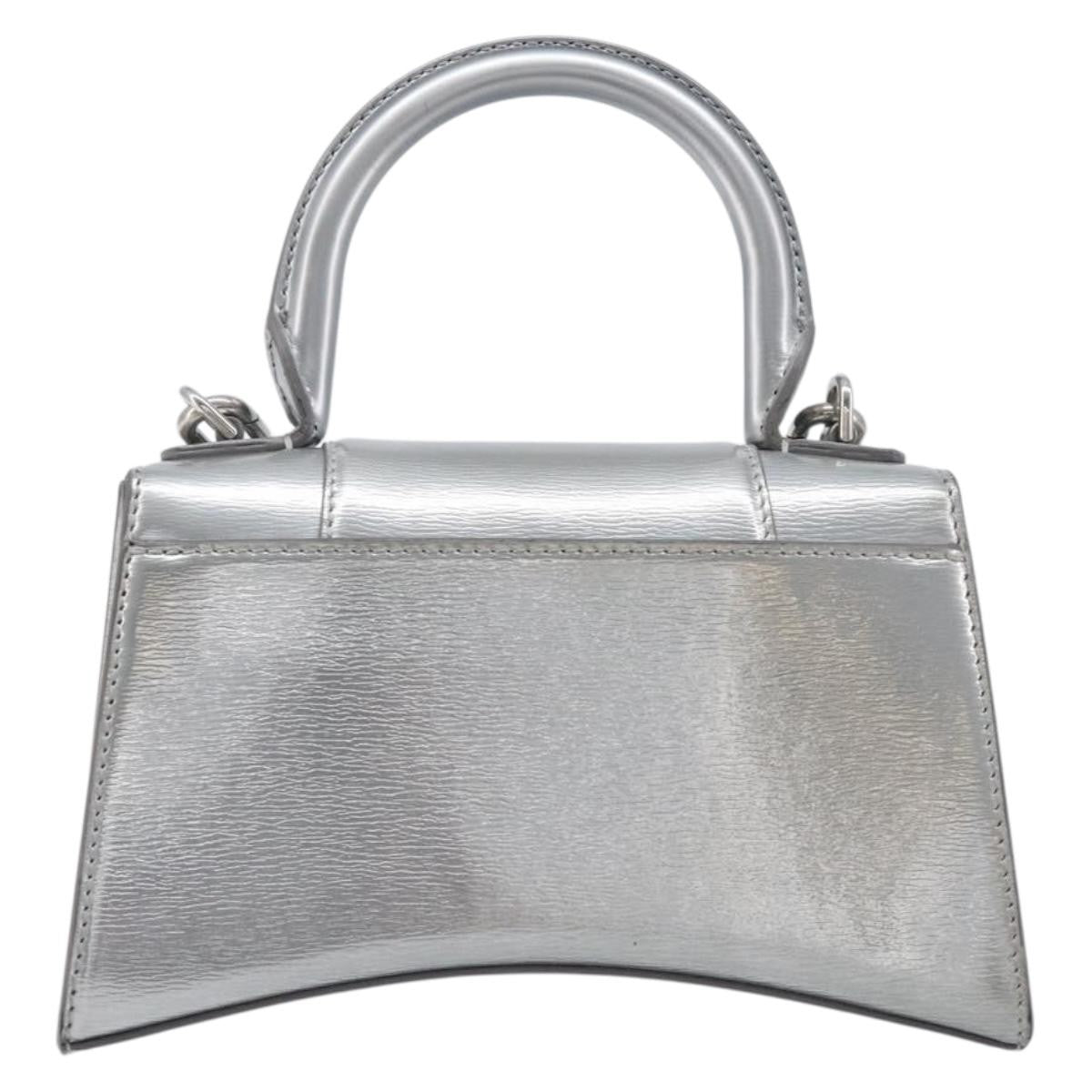 Balenciaga Hourglass Top Handle Leather, Silver, Leather, Handbag