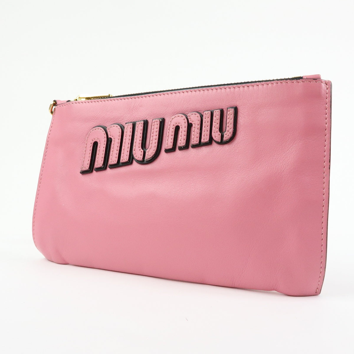 Miu Miu Logo Chain Clutch Shearling, Pink, Leather, Clutch