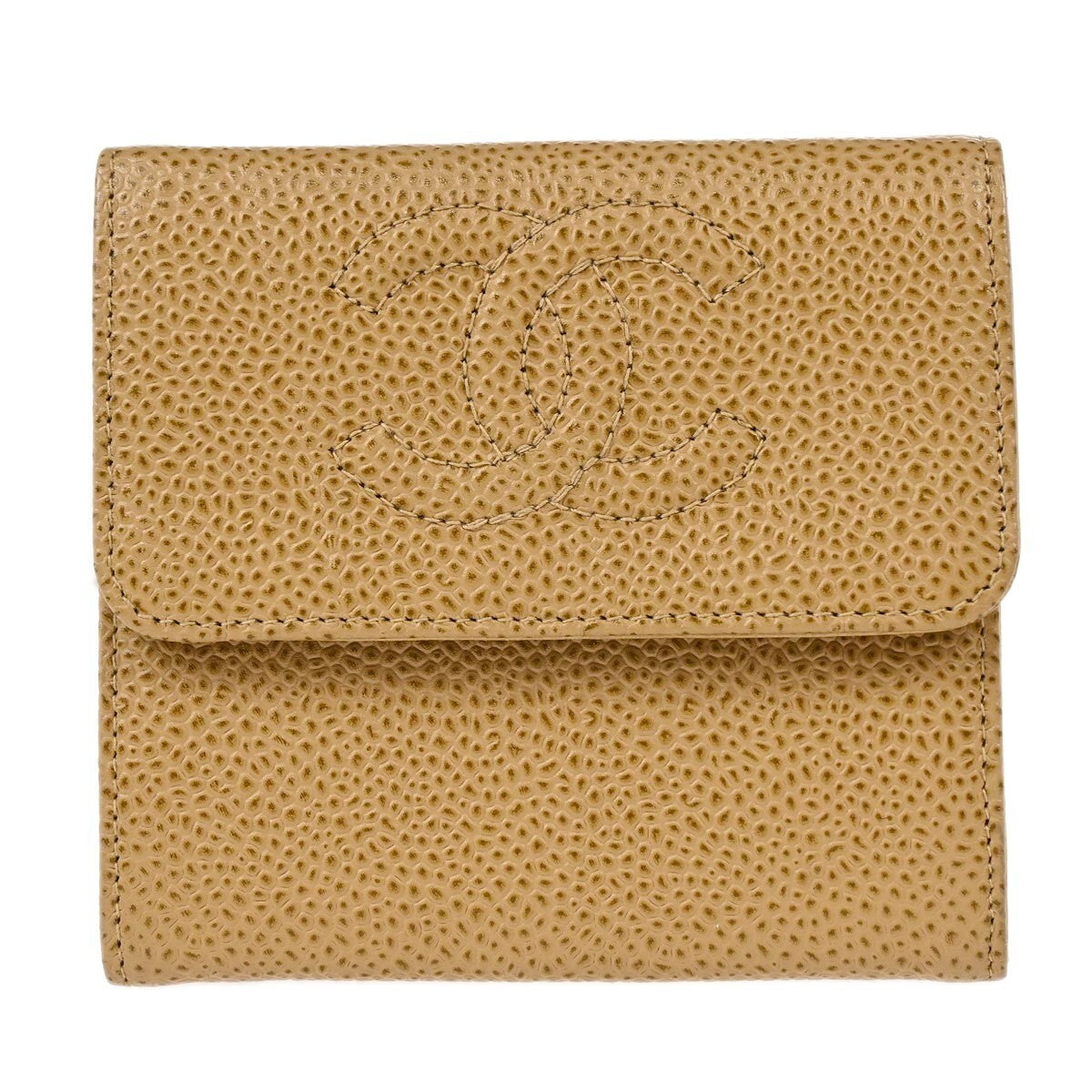 Chanel Vintage Timeless CC Bifold Caviar, Beige, Leather, Wallet