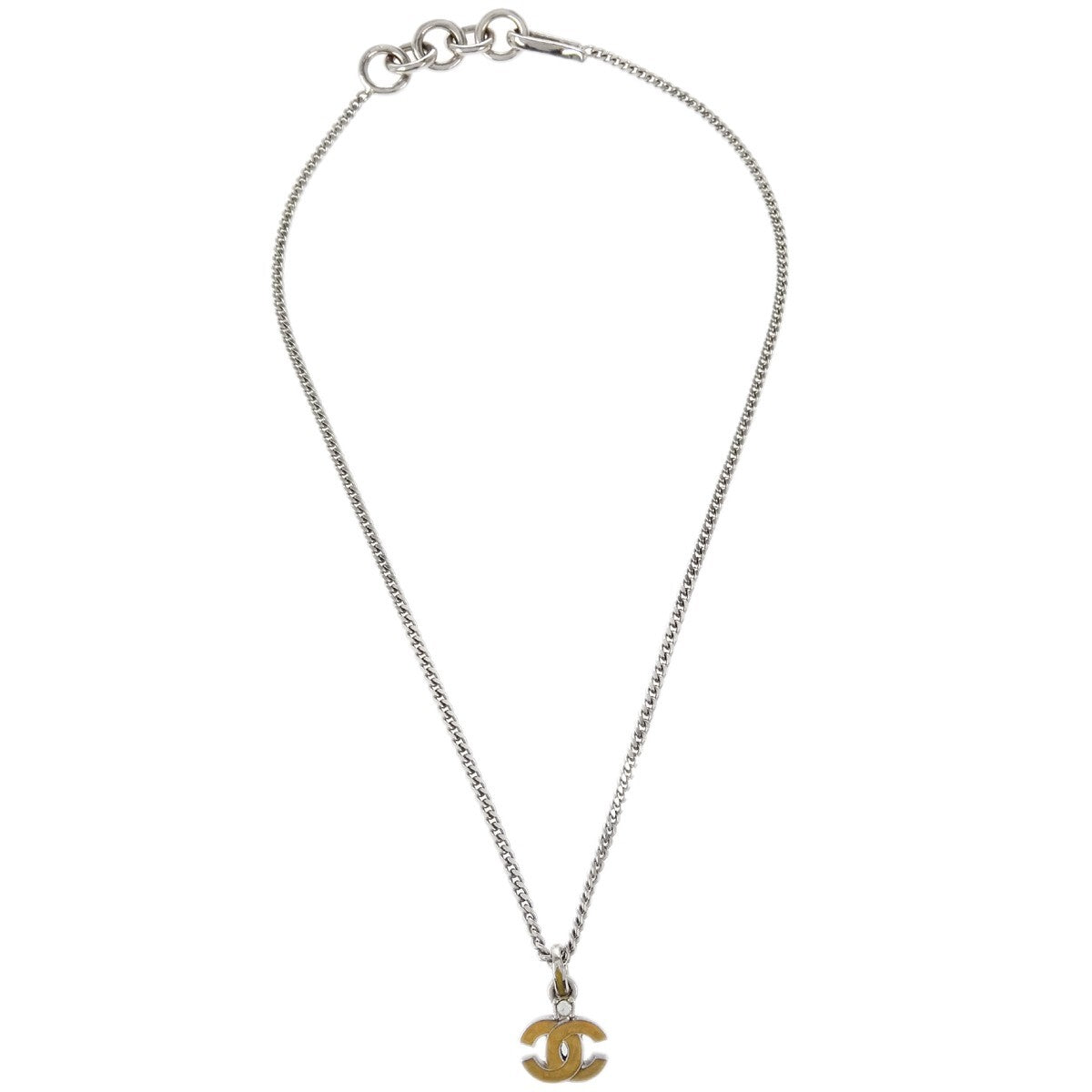 Chanel Vintage CC Pendent Plated Metal, Silver, Silver Plated, Necklace