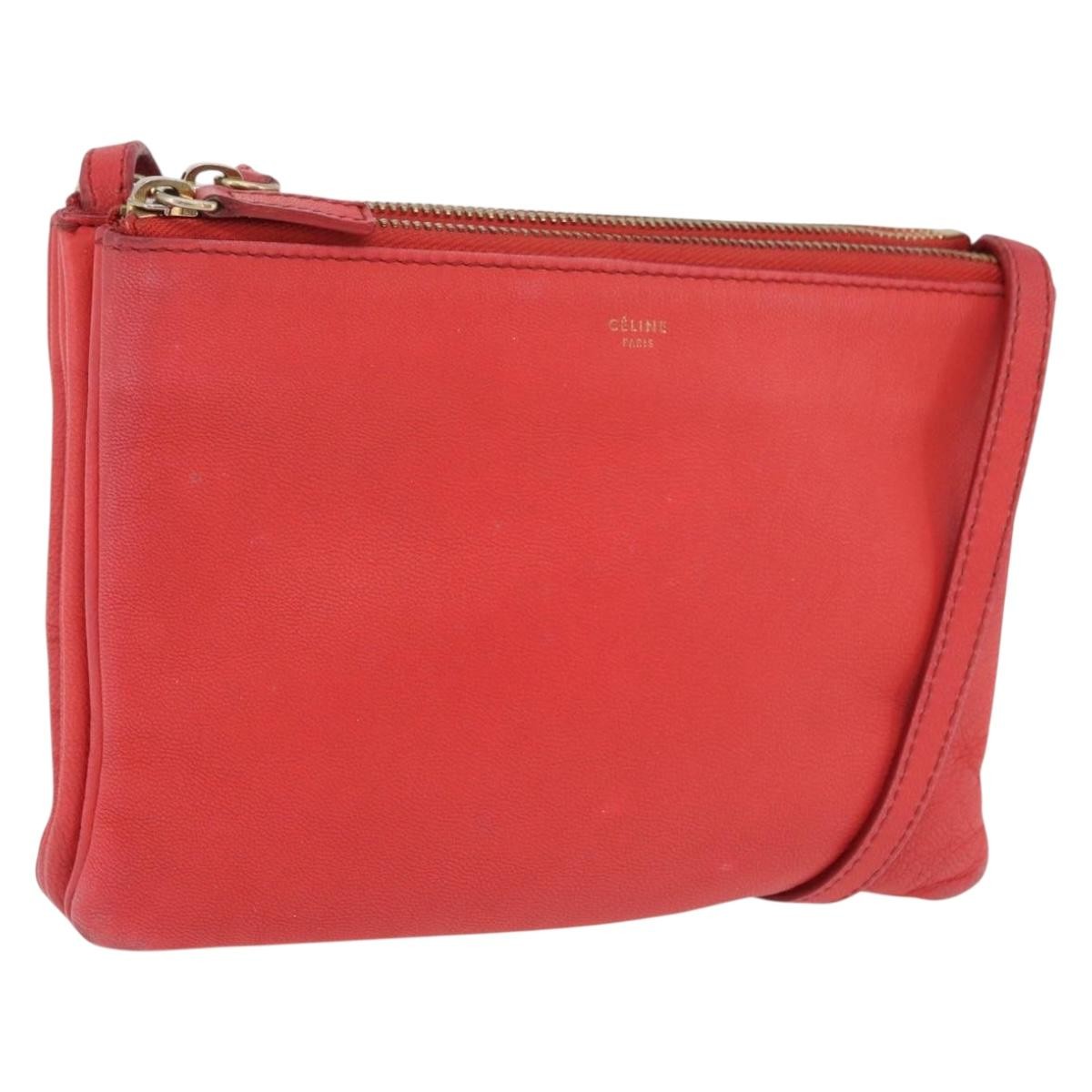 Celine Trio Leather, Red, Leather, Crossbody Bag