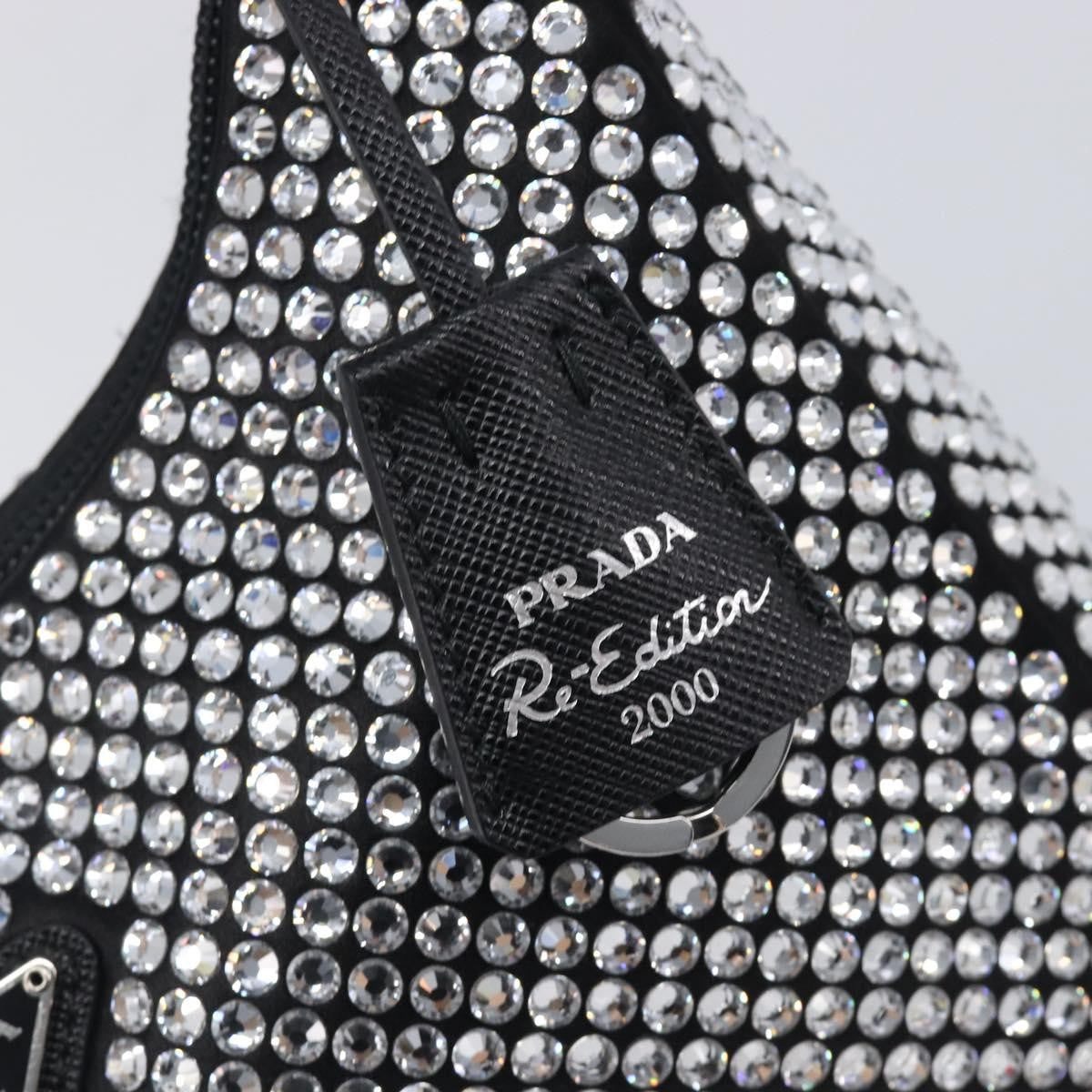 Prada Re-Edition 2000 Hobo Crystal Embellished Satin, Silver, Silk, Shoulder Bag