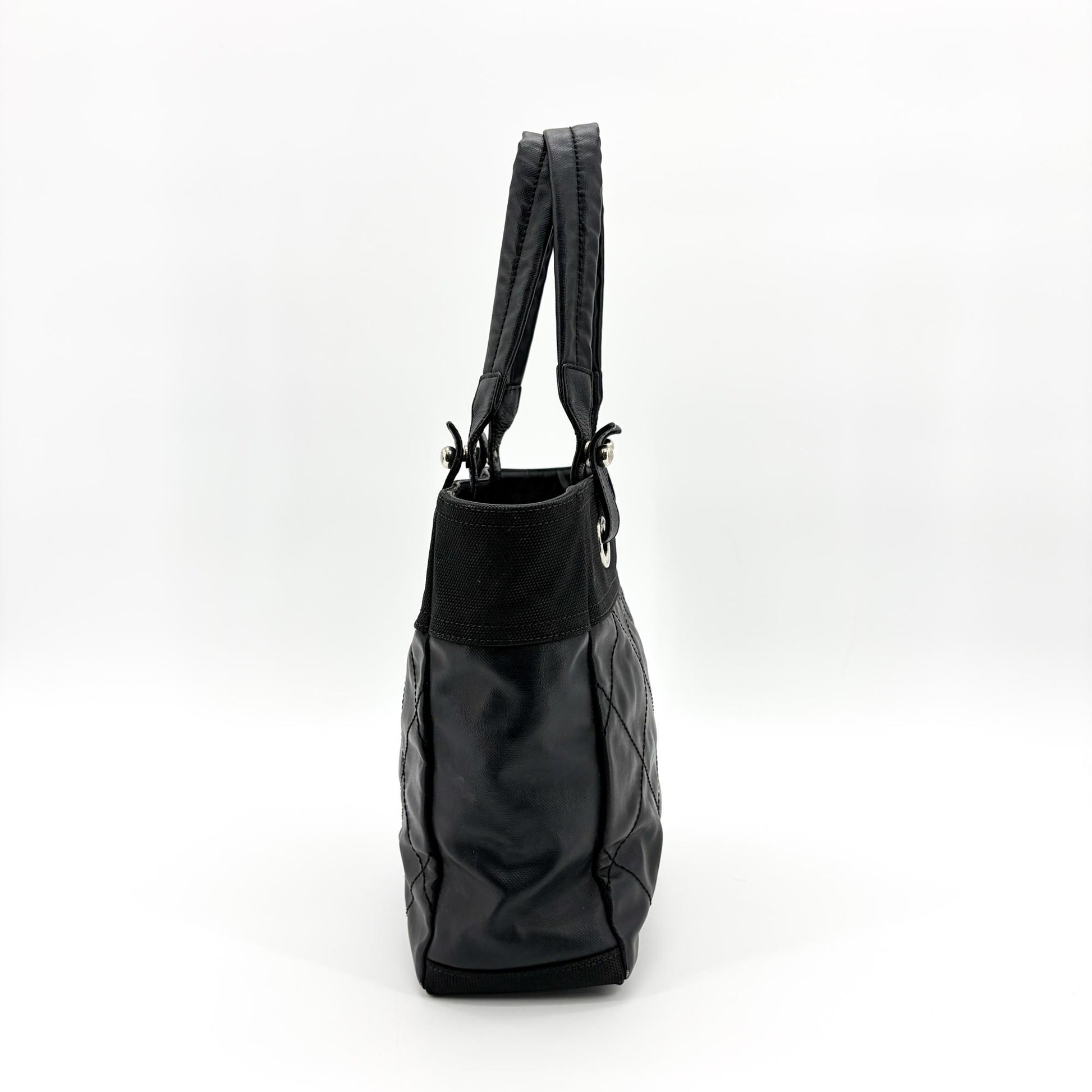 Chanel Biarritz Quilted Coated Canvas, Black, Canvas, Tote Bag