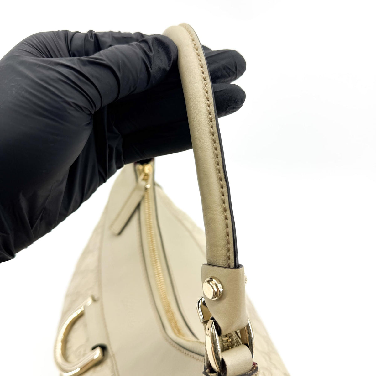 Gucci D Gold Hobo Guccissima Leather, Beige, Leather, Shoulder Bag