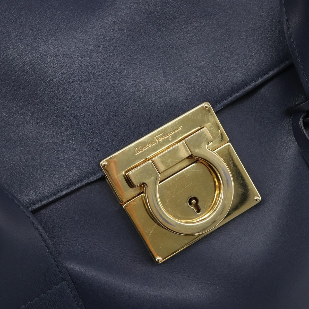Salvatore Ferragamo Vintage Gancini Top Handle Leather, Navy, Leather, Handbag