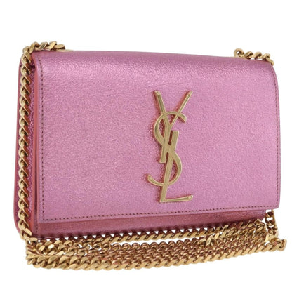 Saint Laurent Classic Monogram Metallic Leather, Pink, Leather, Crossbody Bag