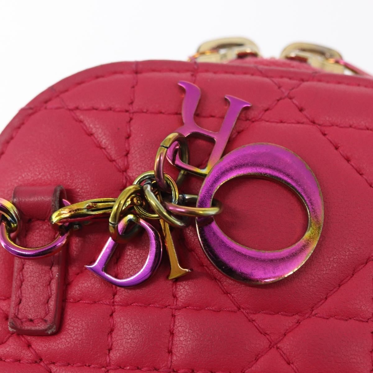 Christian Dior Lady Dior Phone Holder on Chain Cannage Quilt Lambskin, Pink, Leather, Clutch