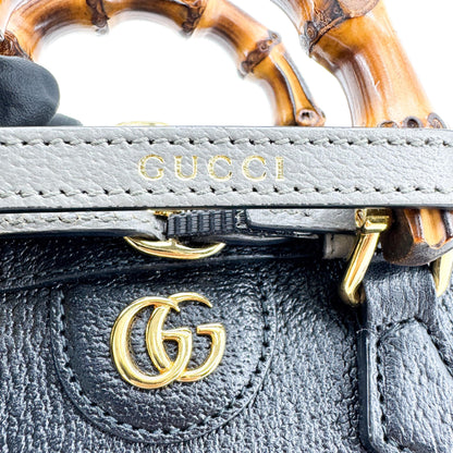 Gucci Diana NM Bamboo Dome Top Handle Leather, Black, Leather, Handbag