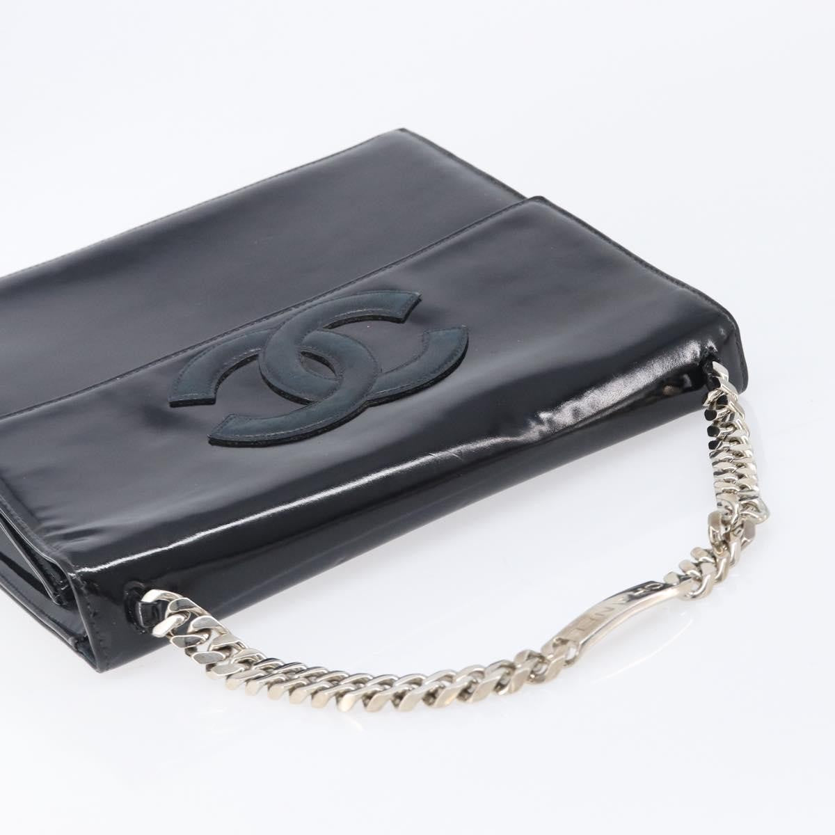Chanel Chain Handle Leather, Black, Patent Leather, Tote Bag