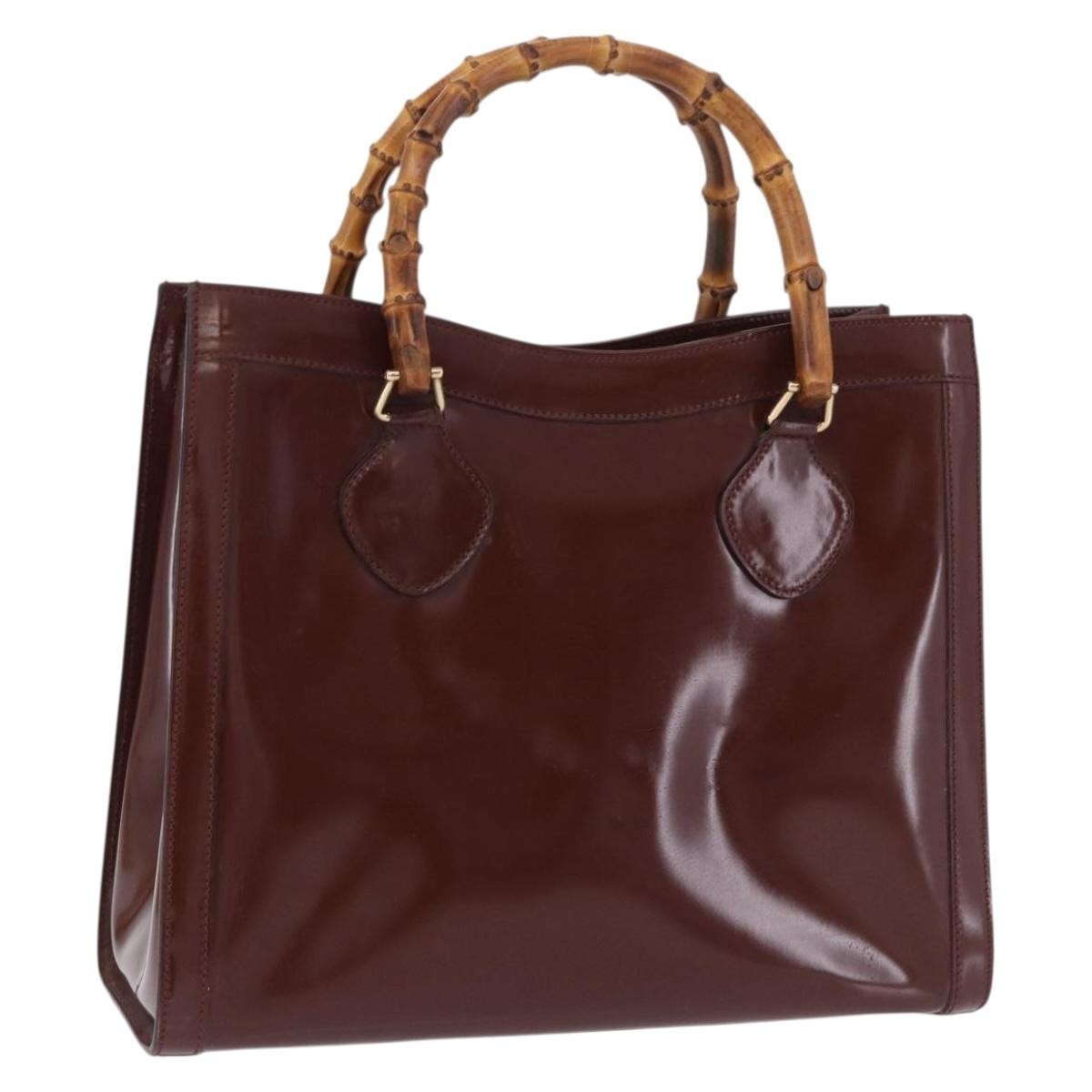 Gucci Diana NM Logo Bamboo Handle Tote Patent leather, Brown, Patent Leather, Tote Bag