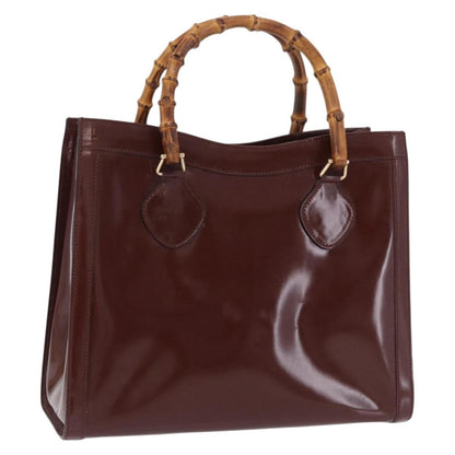 Gucci Diana NM Logo Bamboo Handle Tote Patent leather, Brown, Patent Leather, Tote Bag