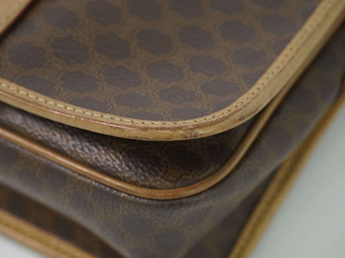 Celine Vintage Macadam Canvas and Leather, Brown, Canvas, Shoulder Bag