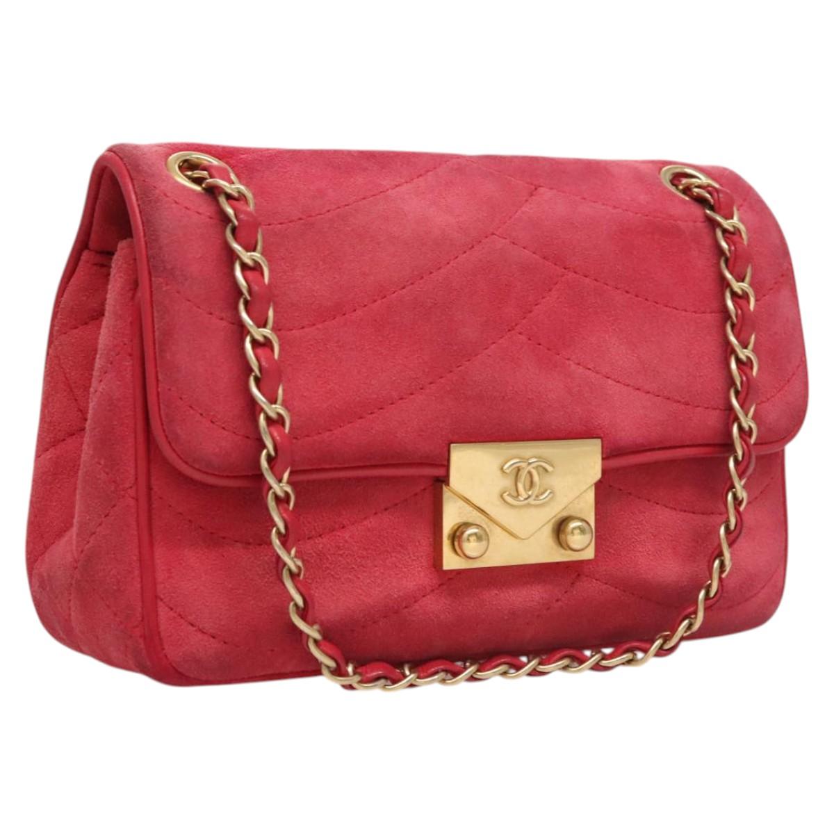 Chanel Chain Flap Shoulder Bag Suede, PINK, SUEDE, Shoulder bag