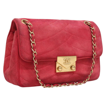 Chanel Chain Flap Shoulder Bag Suede, PINK, SUEDE, Shoulder bag