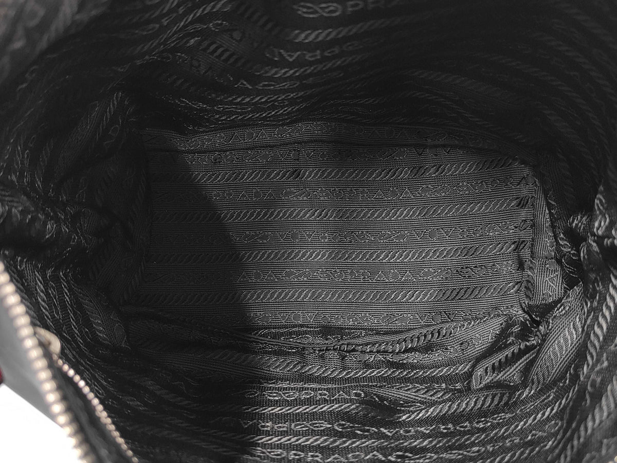 Prada Zip Hobo Nylon & Patent Leather, Black, Nylon, Shoulder Bag