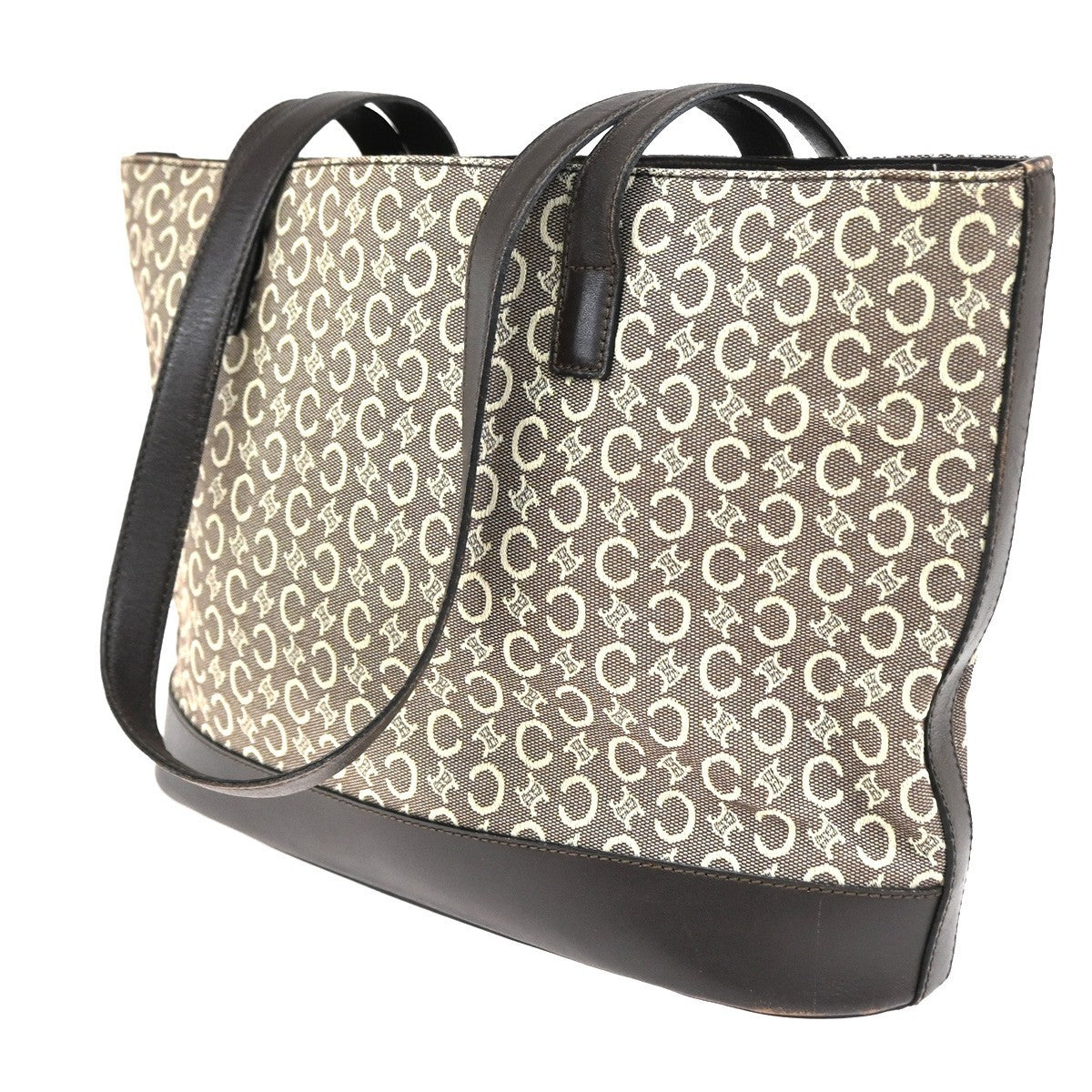 Celine Vintage Macadam Shopper Coated Canvas, Brown, Canvas, Tote Bag