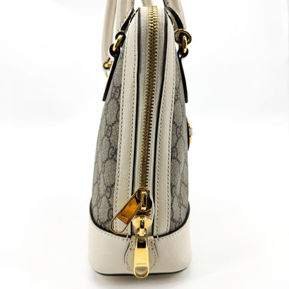 Gucci Horsebit 1955 Top Handle GG Coated Canvas with Leather, White, Canvas, Handbag