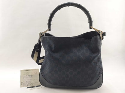 Gucci Bamboo Top Handle GG Canvas, Navy, Canvas, Handbag