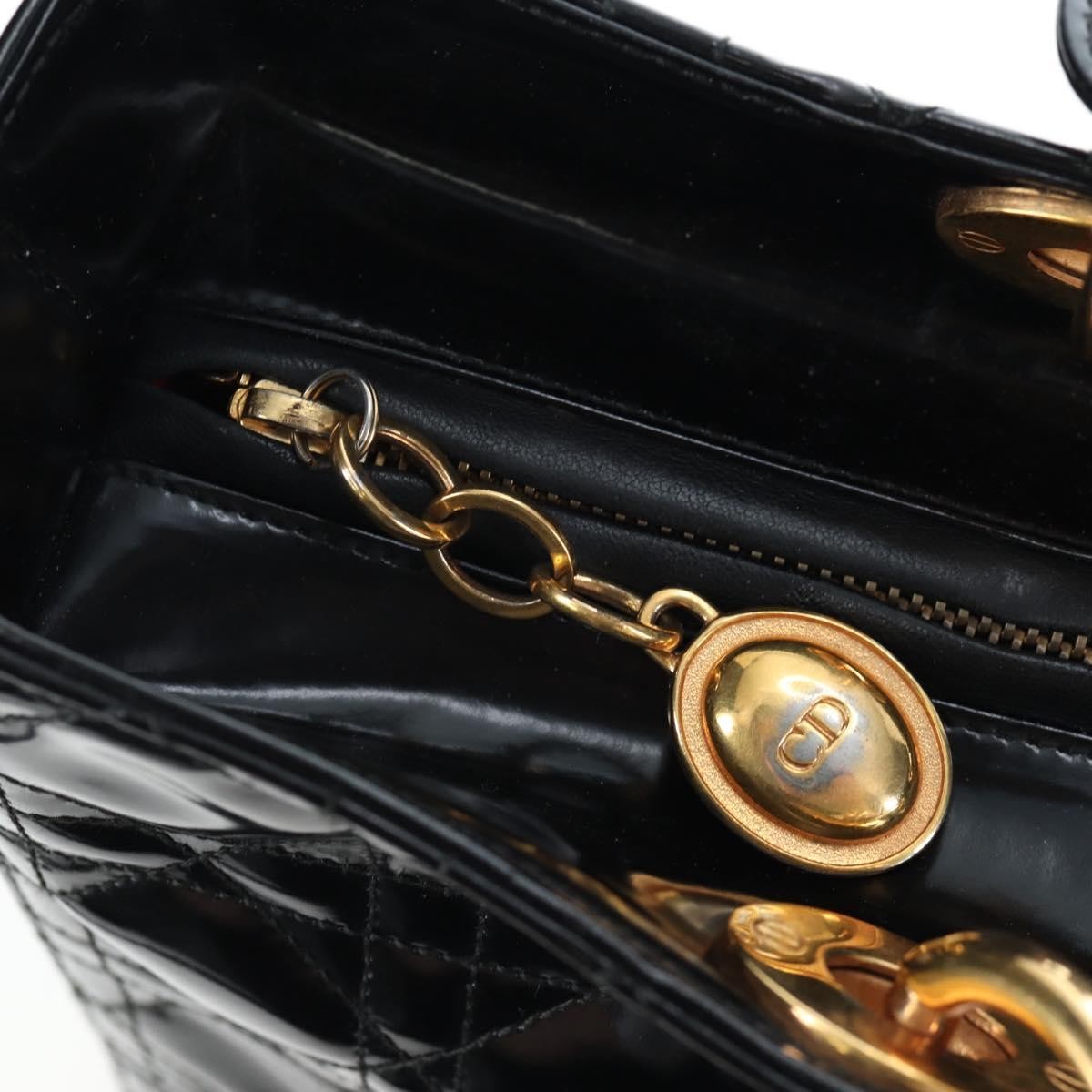 Christian Dior Lady Dior Cannage, Black, Patent Leather, Handbag