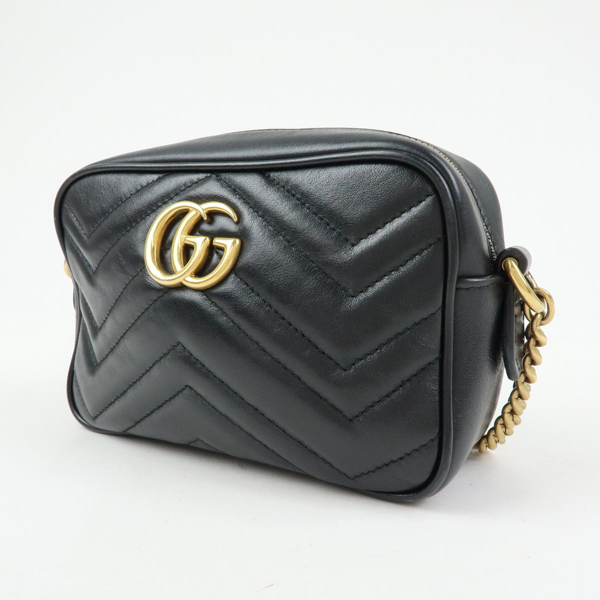 Gucci GG Marmont Matelasse Patent, Black, Leather, Shoulder Bag