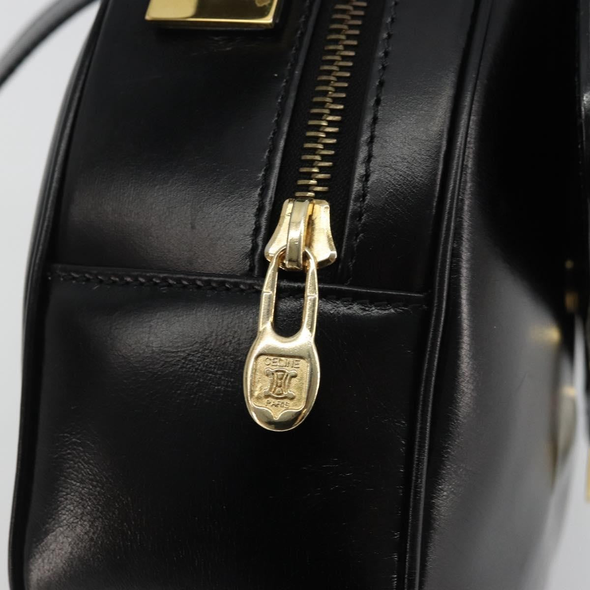 Celine Circle Logo Leather, Black, Leather, Shoulder Bag