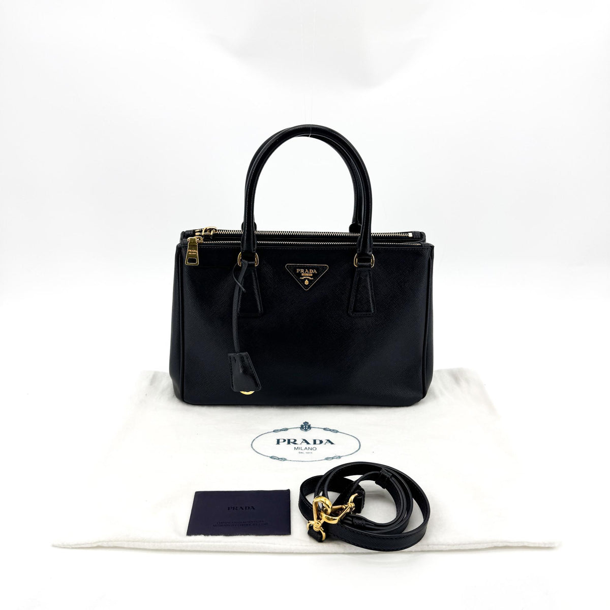 Prada Galleria Double Zip Saffiano Leather, Black, Leather, Tote Bag