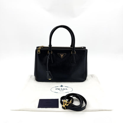 Prada Galleria Double Zip Saffiano Leather, Black, Leather, Tote Bag