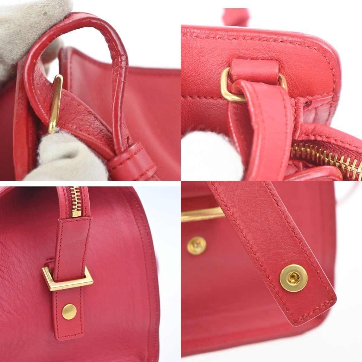 Saint Laurent Chyc Cabas Leather, Red, Leather, Tote Bag