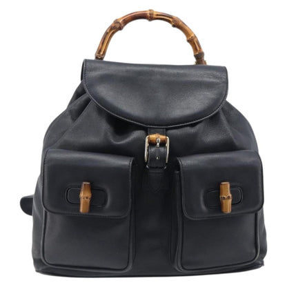 Gucci Vintage Bamboo Leather, Black, Leather, Backpack