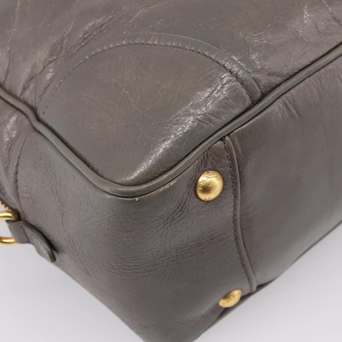 Prada Convertible Bauletto Vitello Shine, Gray, Leather, Handbag
