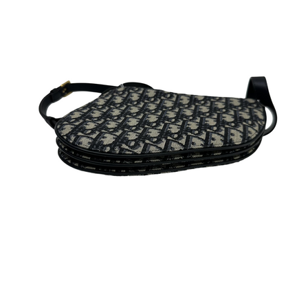 Christian Dior Saddle Oblique Canvas, Blue, Canvas, Shoulder Bag