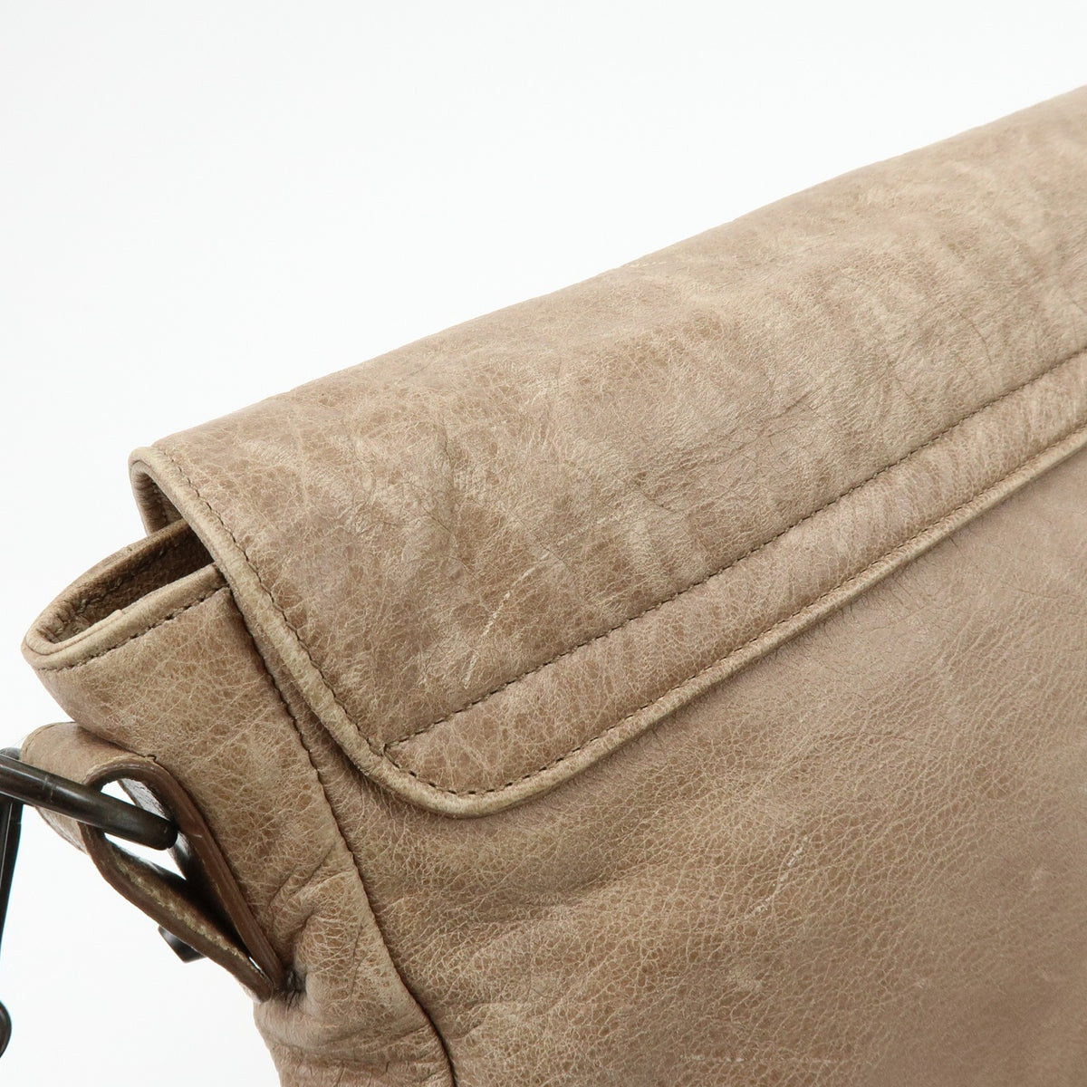 Balenciaga Classic Studs Folk Messenger Leather, Brown, Leather, Crossbody Bag