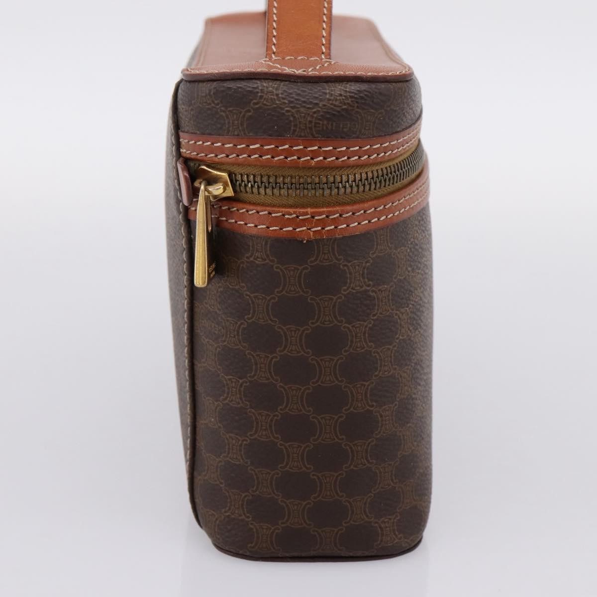 Celine Top Handle Vanity Box Triomphe Coated Canvas, Brown, Canvas, Handbag
