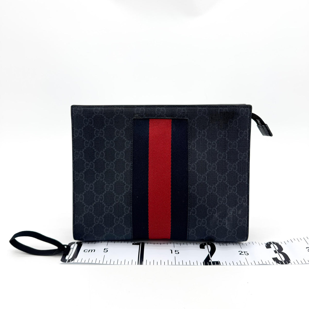 Gucci Web Zip Pouch GG Coated Canvas, Black, Canvas, Clutch