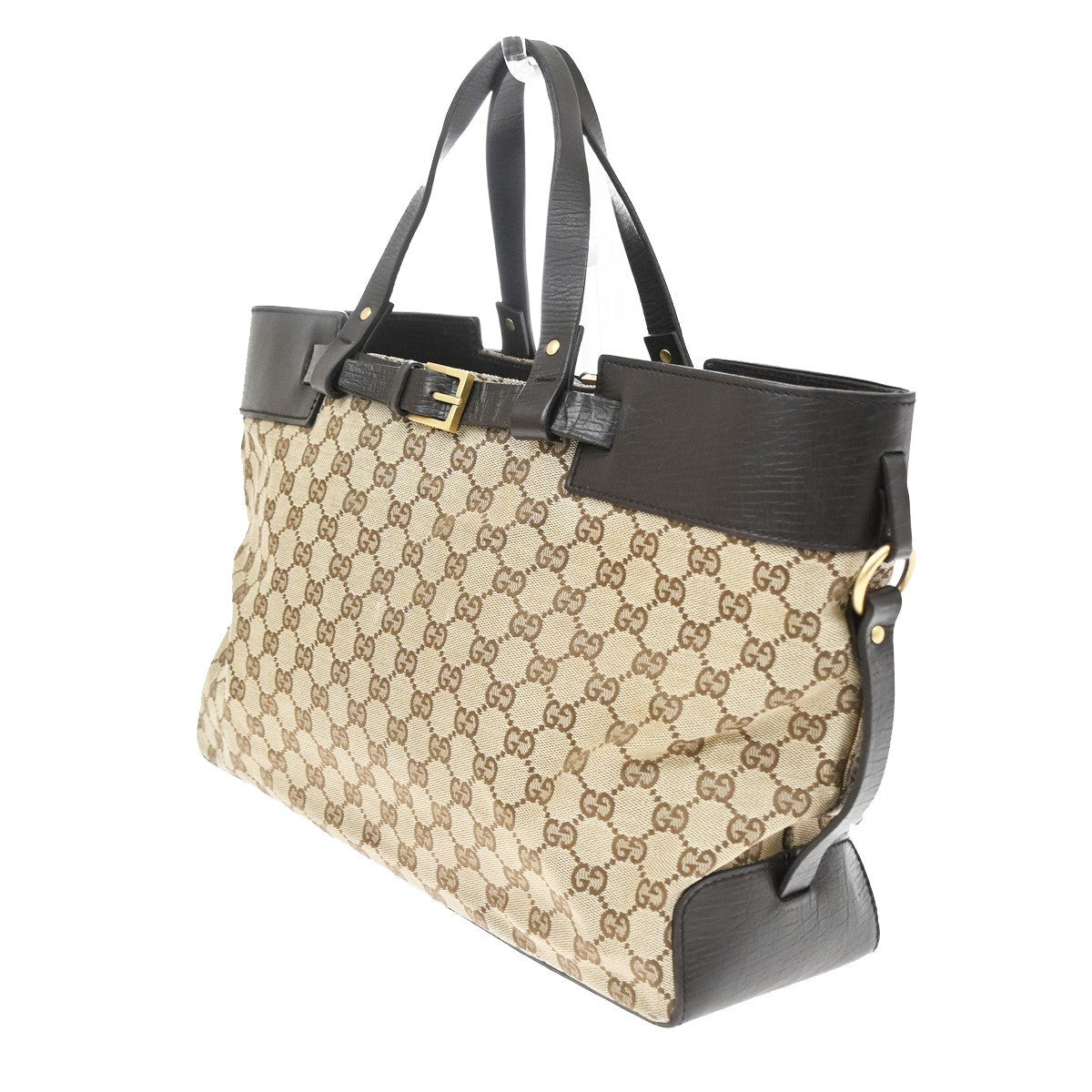 Gucci Belted Bucket GG Canvas with Leather, Brown, Canvas, Tote Bag