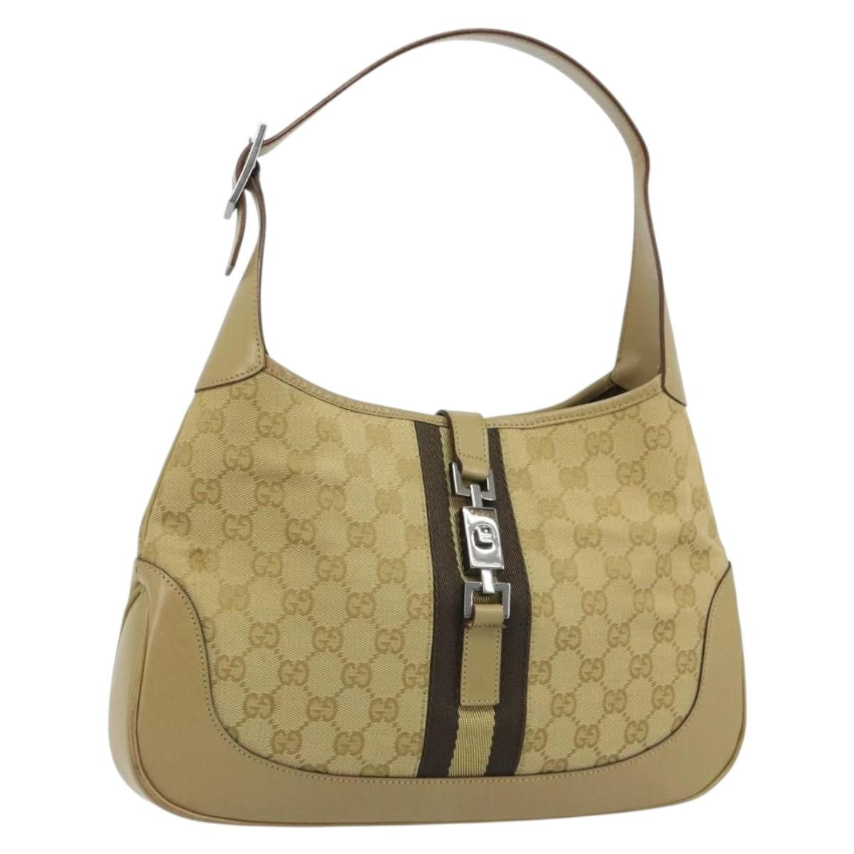 Gucci Web Jackie O Hobo GG Canvas, Beige, Canvas, Shoulder Bag