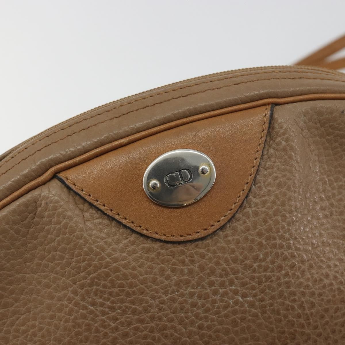 Christian Dior Vintage CD Logo Leather, Beige, Leather, Shoulder Bag