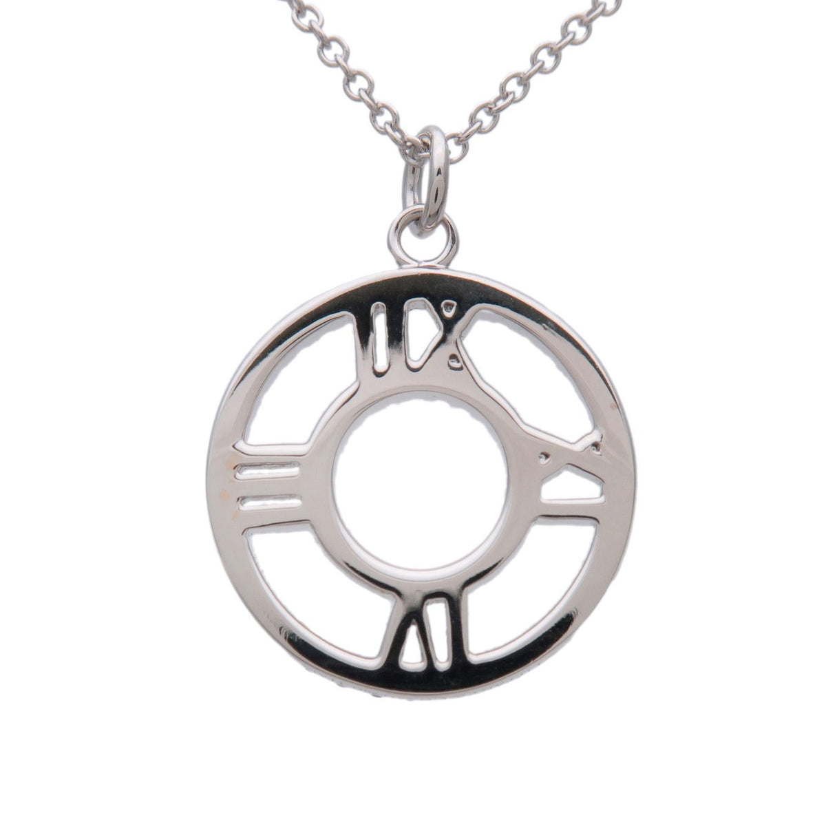 Tiffany & Co. Atlas Circle Pendant 18K White Gold with Diamonds, Silver, White Gold, Necklace