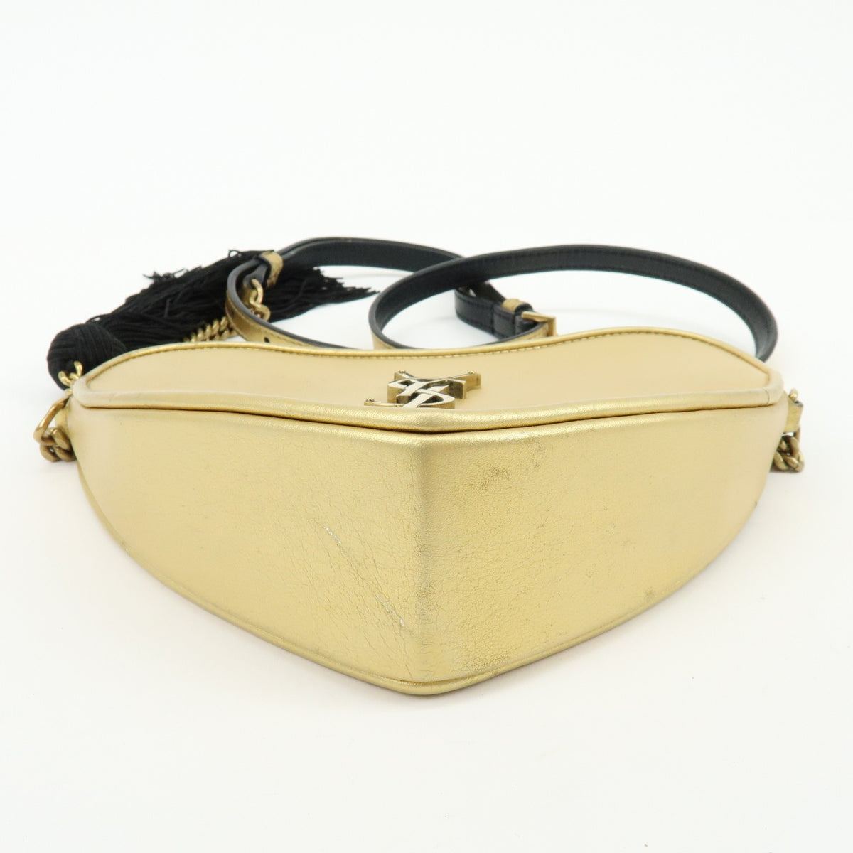 Saint Laurent Love Heart Tassel Chain Leather, Gold, Leather, Handbag
