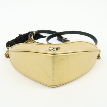 Saint Laurent Love Heart Tassel Chain Leather, Gold, Leather, Handbag