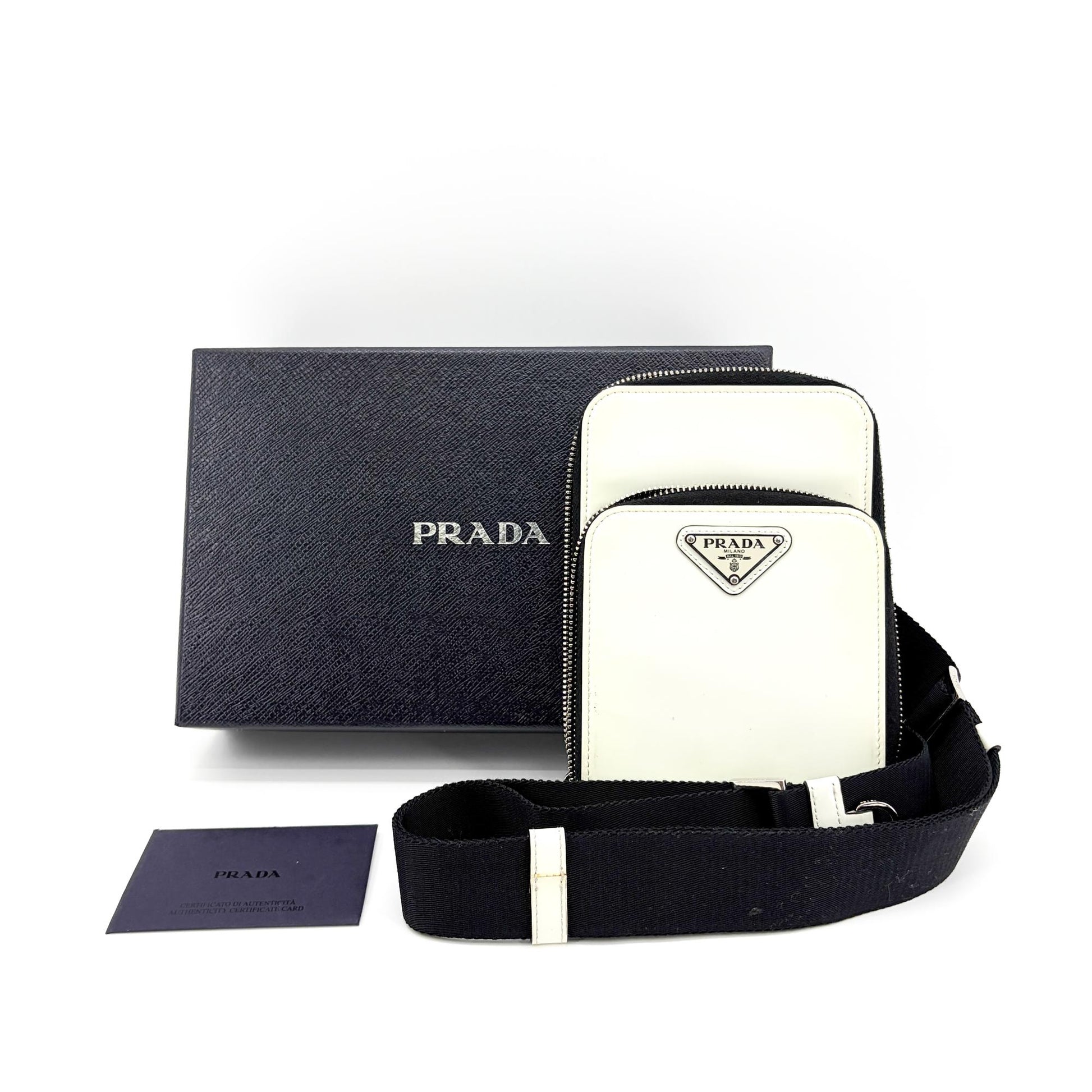 Prada Smartphone Case Saffiano Leather, White, Patent Leather, Tech Accessory